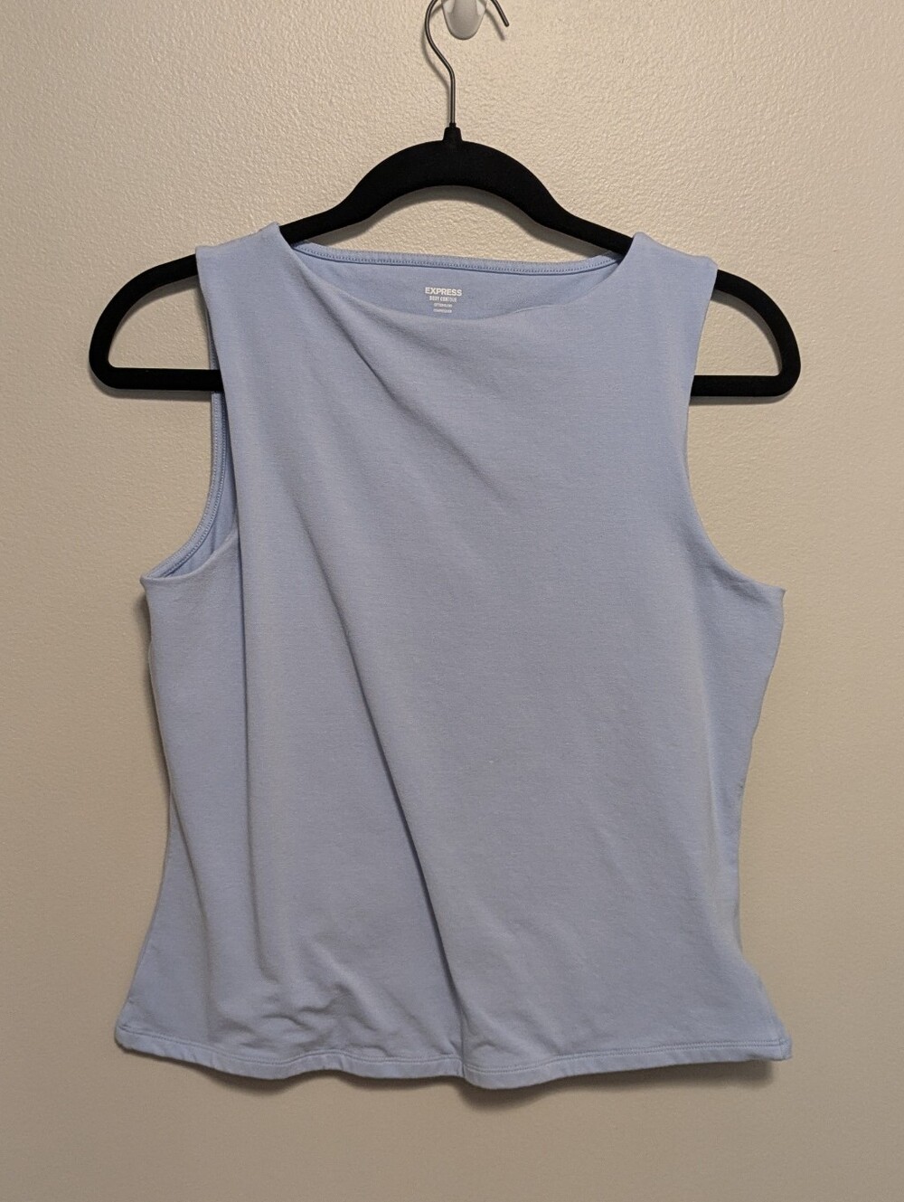 Express Light Blue Body Contour Cotton Blend Compression High Neck Tank Top